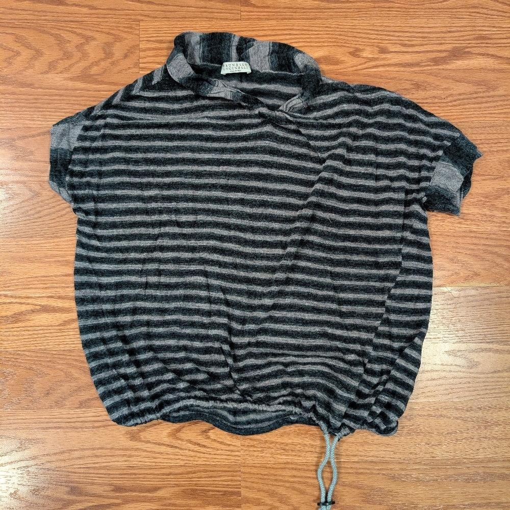 Brunello Cucunelli linen blend stripe knit top, sz S